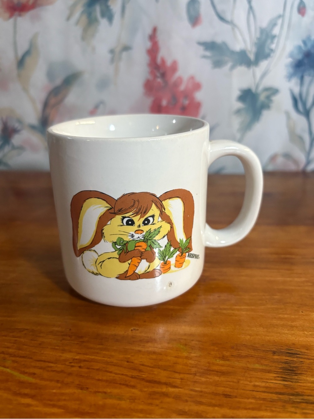 Vintage White Bunny Carrot Ceramic Mug